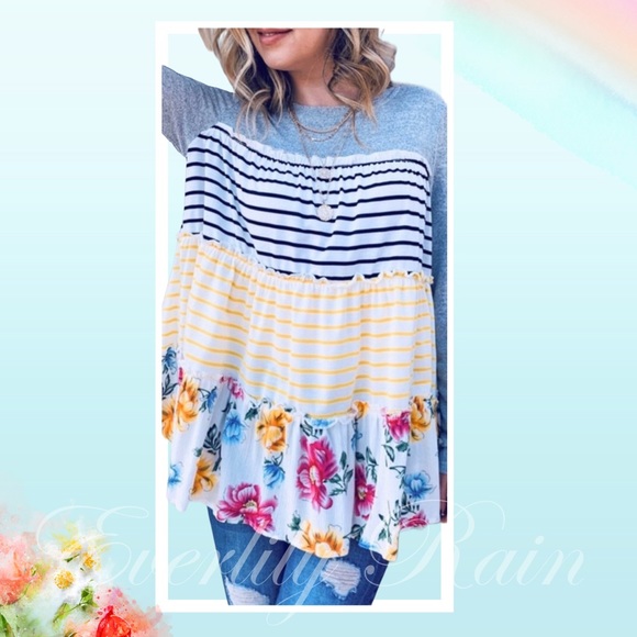 LAST ONE! SPRING FUN Floral & Striped Top - Picture 6 of 11